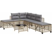 Conjunto de muebles de jardín esquinero de 3 piezas con cojines, ratán mixto beige vidaxl