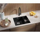 Primagran fregadero bajo encimera grafito 56x47cm, fregadero cocina 1,5 senos + sifón, fregadero granito al mueble 60cm - london duo