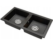 Fregadero cocina gris 43,6x82cm, fregadero granito 2 senos + sifón