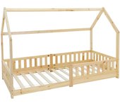 Ml-design cama infantil tipi 90x200cm color natural con listones de madera de pino maciza mobiliario forma de casa tienda de campaña para niños
