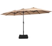 Sombrilla rectangular con base con doble toldo 4,52 x 2,64m, manivela, 12 varillas, base con sacos de arena, para jardín piscina patio, marrón