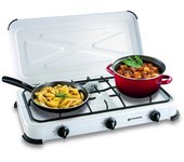Cocina de gas portátil de 3 fuegos 3450w lacada en blanco cubierta placa de cocción kemper