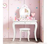 Tocador 2 en 1 con superficie desmontable espejo y cajón para niñas blanco 70x34x105 cm