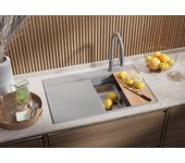Primagran fregadero cocina gris 78x50cm, fregadero granito 1 seno + sifón + accesorios, fregadero sobre encimera al mueble 45cm - sydney