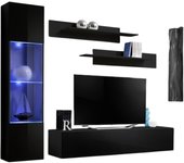 Mueble de tv fly g3 de diseño, color negro brillante. mueble colgante moderno y a la moda para tu salón.
