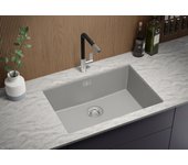 Primagran fregadero bajo encimera gris 66x47cm, fregadero cocina 1 seno + sifón, fregadero granito al mueble 70cm - london