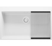 Primagran fregadero cocina todo blanco 78x50cm, fregadero granito 1 seno + sifón + accesorios, fregadero sobre encimera al mueble 80cm - oslo