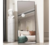 Espejo rectangular grande de 165 x 60 cm, espejo de cuerpo entero, espejo de dormitorio de pie o de pared, marco de aluminio, espejo negro