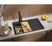 Primagran fregadero cocina grafito 78x50cm, fregadero granito 1 seno + sifón + accesorios, fregadero sobre encimera al mueble 45cm - sydney