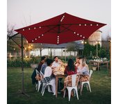 Sombrilla con led, sombrilla de jardín con 6 puntales, sombrilla basculante, sombrilla de terraza para jardín, playa, piscina y cafetería 300 cm rojo