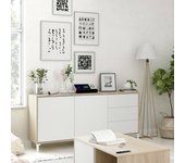Aparador concord, buffet de salón, mueble tv, armario de salón, aparador moderno con 2 puertas y 3 cajones, 154x41h74 cm, roble y blanco