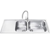 Fregadero de inox 116x50 cm 2 tinas con escurridor.