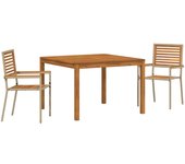 Vidaxl conjunto de comedor de jardín de 3 piezas beige de polyratán y acacia, sillas apilables de jardín con cojines - conjunto de 2 en beige de polyr