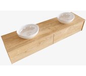 Mondiaz lush 180cm mueble de baño washed oak con 2 cajones. con lavabo doble 2 orificios blanco brillo