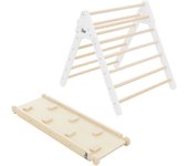 Parque infantil plegable joyz con forma de triángulo y tobogán de madera pikler