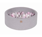 Meowbaby piscina de bolas, round seca para niños, gris claro : transparente/gris/perla/rosa pastel, 200 pcs, 90x30cm