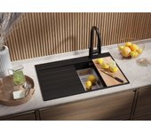 Primagran fregadero cocina negro 78x50cm, fregadero granito 1 seno + sifón + accesorios, fregadero sobre encimera al mueble 45cm - sydney