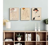 Lote de 3 carteles de estilo nórdico (impresión en papel, 40x30 cm, sin marco): egon schiele, dibujos ii
