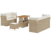 Conjunto de sofá de jardín de 8 piezas con cojines beige poliratán acacia, conjunto de comedor de jardín de 3 piezas con cojines beige poliratán acaci