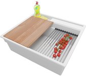 Primagran fregadero cocina todo blanco 58x53cm, fregadero granito 1 seno + sifón + accesorios, fregadero sobre encimera al mueble 60cm - oslo pocket