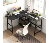 Escritorio en forma de l con tomas de corriente puertos usb escritorio esquinero 120 cm con estantes negro