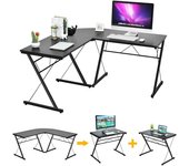 Escritorio esquinero para computadora en forma de l, con patas en forma de x, 150 x 150 x 76 cm, negro