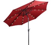 Sombrilla terraza exterior 2,7/3m con led solar, parasol inclinable con manivela y 6/8 varillas, protección solar y impermeable, base no incluida