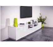 Orazio mueble tv, aparador bajo de salón, base para soporte para televisión, 100% made in italy, 260x41h46 cm, blanco brillo