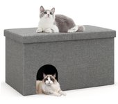 Mueble arenero para gatos 3 en 1 con alfombrilla, banco de zapatos con tapa, arenero oculta para gatos, filtro de control de olores, 90×50×50cm, gris
