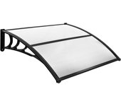 Marquesina puerta de entrada, tejadillo exterior con protección solar upf 50+, toldo transparente de aluminio y policarbonato, 122x99x28cm (gris)