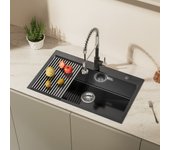 Fregadero cocina 1 seno,fregadero cocina 75 x 45 cm,fregadero inoxidable negro con escurridor plegable,fregadero cocina bajo encimera/montaje superior