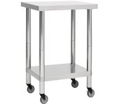 Mesa de trabajo de cocina con ruedas encimera gourmet espacio comercial restaurante 60 x 60 cm acero inox 02_0001914