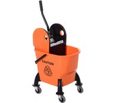 Carro de limpieza con escurridor, cubo móvil de 26 litros, carro para fregar, carro doméstico de 4 ruedas, color naranja
