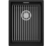 Primagran fregadero cocina negro 36x47cm, fregadero granito 1 seno + sifón + accesorios, fregadero sobre encimera al mueble 40cm - prague slim