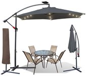 Sombrilla voladiza 3m sombrilla con led y funda protectora sombrilla giratoria de aluminio jardín terraza balcón gris