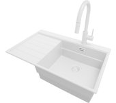 Primagran fregadero granito todo blanco 78x50cm, cocina 1 seno + grifo 40x20cm + sifón, sobre encimera al mueble 50cm - sydney