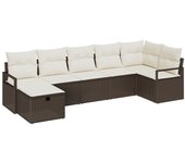 Vidaxl juego de sofás de jardín de 7 piezas con cojines ratan poly marrón, vidaxl sofá de jardín de 2 plazas con cojines ratan poly marrón