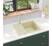 Vidaxl fregadero de cocina de granito con un seno beige