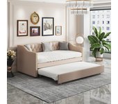 Cama tapizada infantil 90 x 200 cm - sofá-cama - tejido de lino resistente - cama supletoria - beige