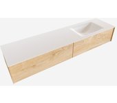 Mondiaz lush 180cm mueble de baño color washed oak con 2 cajones. con lavabo cloud derecho 1 orificio color talc