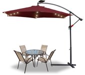 Sombrilla con led, sombrilla de jardín con 6 puntales, sombrilla basculante, sombrilla de terraza para jardín, playa, piscina y cafetería 300 cm rojo