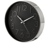 Reloj de pared redondo h&h negro y cromado de 24 cm