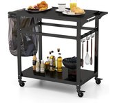 Carro de barbacoa con 4 ruedas cerradas, postre exterior para barbacoa, plancha con 4 ganchos y estante, 108 x 50,5 x 88 cm, carga 50 kg