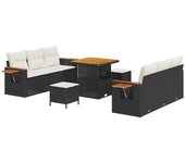 Vidaxl conjunto de sofá de jardín de 9 piezas con cojines en ratan polirráton negro acacia, vidaxl conjunto de comedor de jardín de 3 piezas con cojin