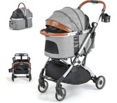 Cochecito plegable para perro gato 3 en 1, de transporte con cesta de almacenamiento, portavasos y asa telescópica, cochecito de viaje de 4 ruedas