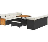 Vidaxl conjunto de sofá de jardín de 11 piezas con cojines de poliratán negro acacia, vidaxl conjunto de comedor de jardín de 3 piezas con cojines de