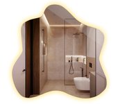 Espejo orgánico con diseño irregular y luz led integrada, luz cálida, ideal para maquillaje y baño - 48,3 cm x 47,9 cm