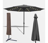 Sombrilla voladiza 3,5m sombrilla con led y funda protectora sombrilla giratoria de aluminio jardín terraza balcón gris
