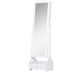 Espejo joyero de pie homcom mdf, espejo blanco 45x36x150cm 831-274wt