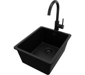 Primagran fregadero bajo encimera todo negro 36x44cm, fregadero granito 1 seno + sifón + accesorios, fregadero cocina al mueble 40cm - venecia easy